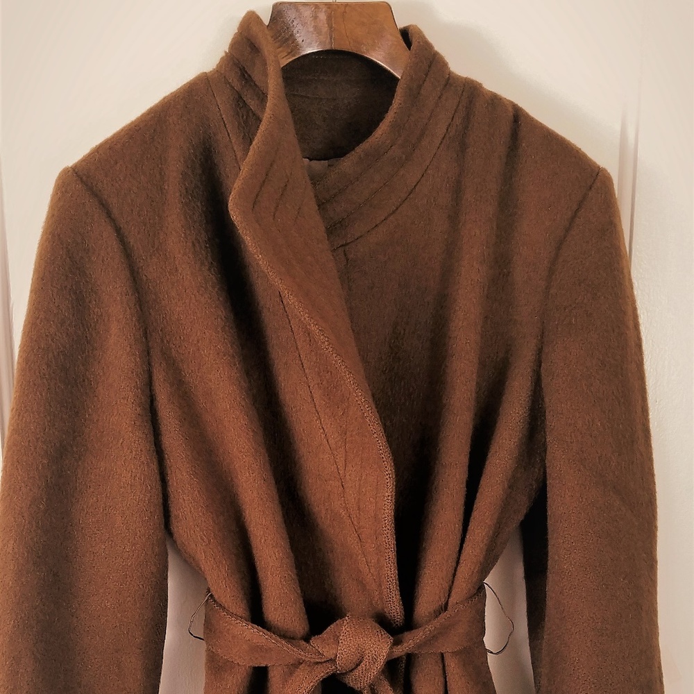 Tobacco Color Wool Wrap Coat - Vintage